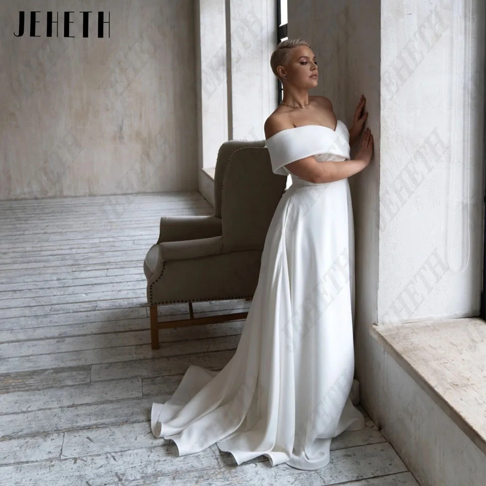 JEHETH Elegant Wedding Dresses Plus Size For Woman Off Shoulder V-Neck Bridal Gowns A-Line Sweep Train Simple vestidos de novia