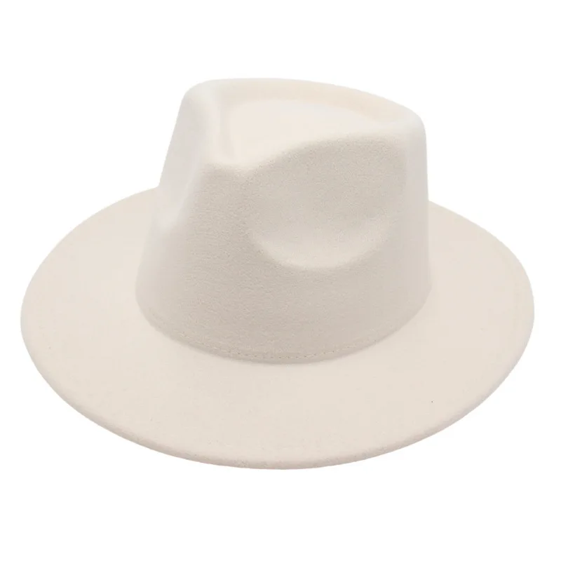 

Retro Woolen Jazz Hat ex Pure Color Felt Hat Plu Hat Wide Brim round Top Cap Ele Chinese Made Gift Hat