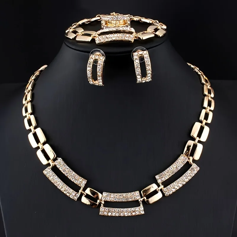 5 pcs/set gorgeous rectangular necklace, earring, bracelet and ring set, easy to show personal charm