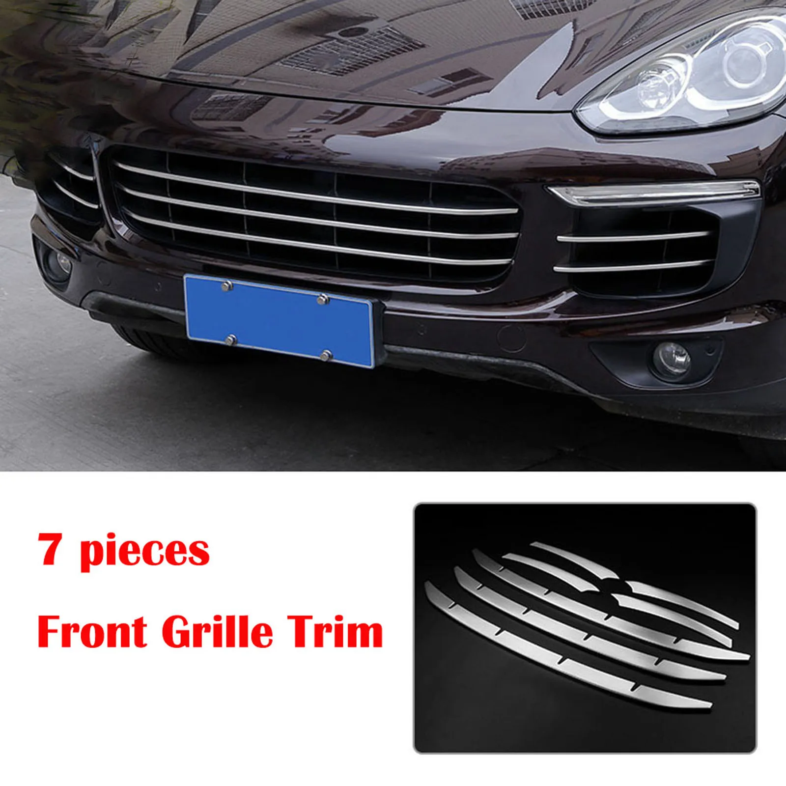 7PCS Car Stainless Steel Front Grill Styling Fit for Porsche Cayenne 2015 2016 2017 Grille Trim Sticker Cover with Adhesive Tape