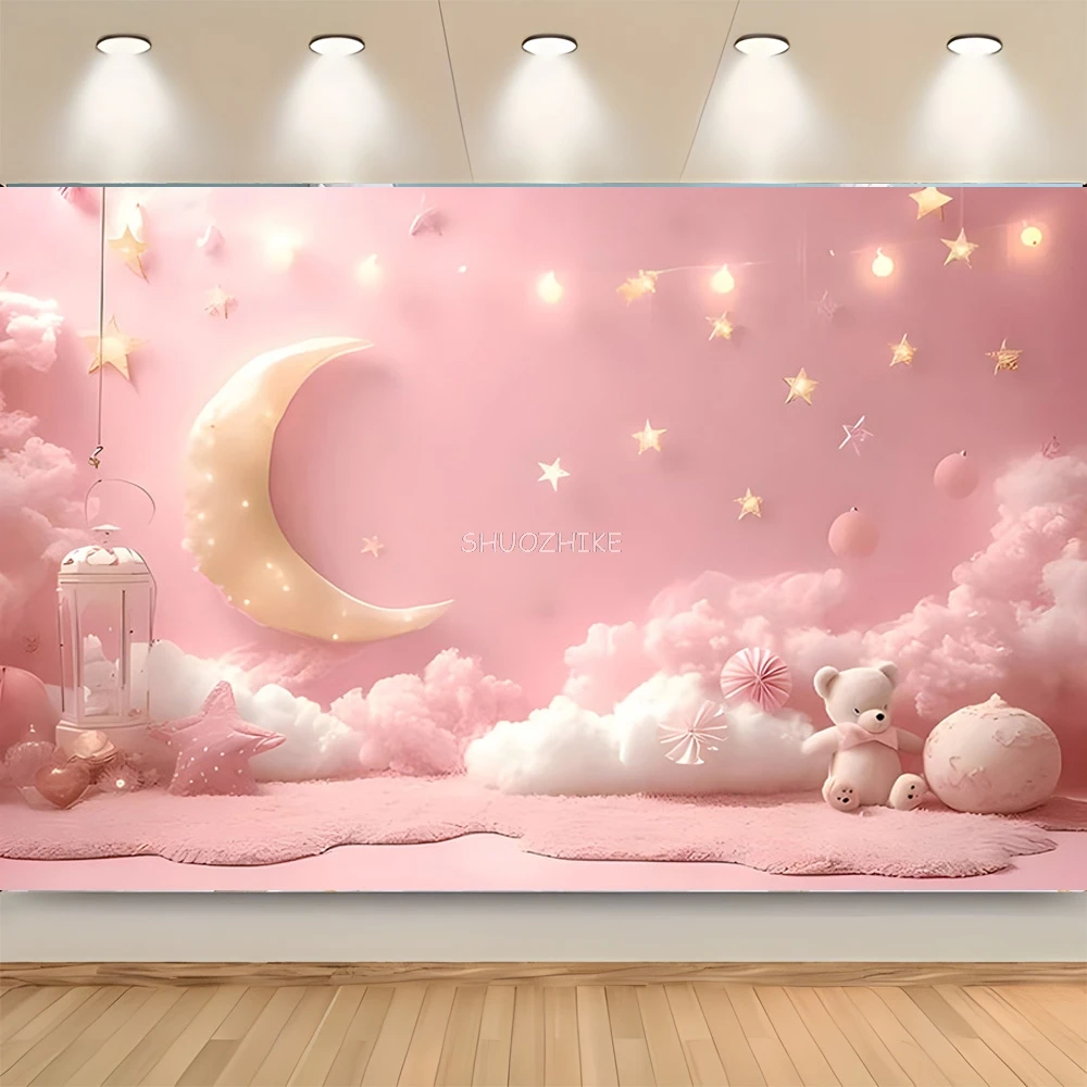 

Hot air Balloon And Clouds Happy Birthday Indoor Photography Background Baby Party Moon Stars Photo Studio Backdrops VX-12