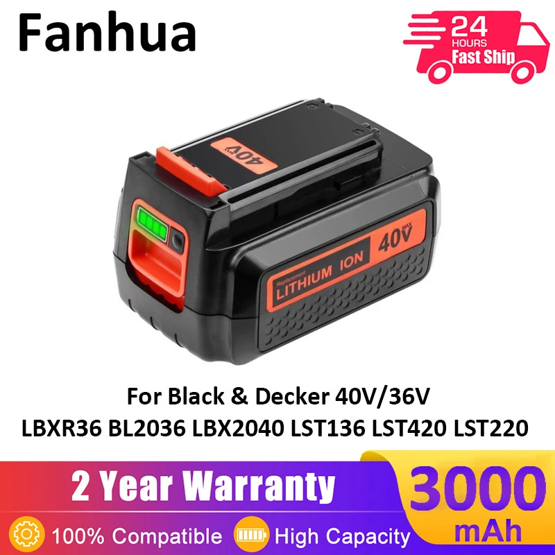 LBX2040 For Black and Decker 40V/36V 3000mAh Li-ion Rechargeable Power Tool Battery LBXR36 BL2036 LBX2040 LST136,LST420,LST220