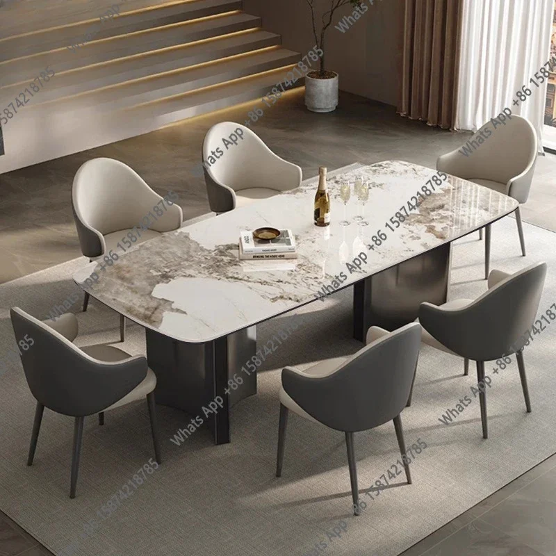 X Italian Light Luxury Rectangular Rock Slab Dining Table And Chair Combination Household Small Apartment Bright Light Advanced