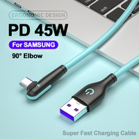 PD 45W For Samsung 90° Elbow USB to Type C Fast Charging Cable For Galaxy S24 23 Ultra Xiaomi Huawei PUBG Game Phone Accessories