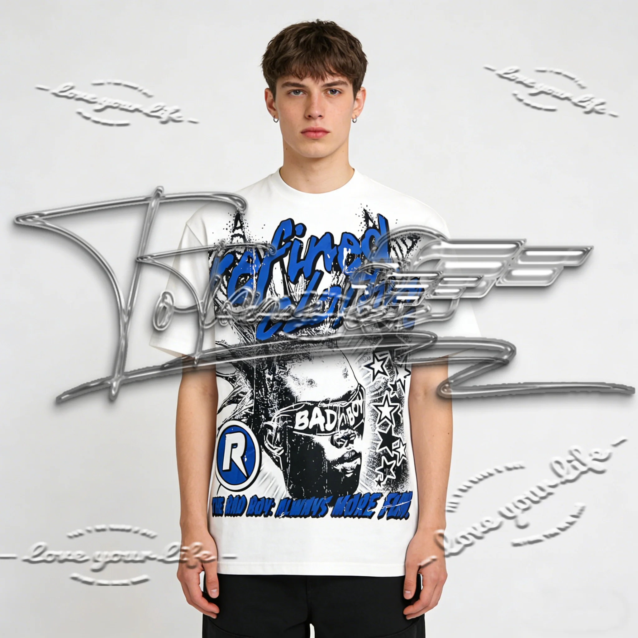 

Новое поступление лета 2025: креативные синие футболки для мужчин и женщин, модные футболки в уличном стиле в американском стиле ретро с буквенным принтом