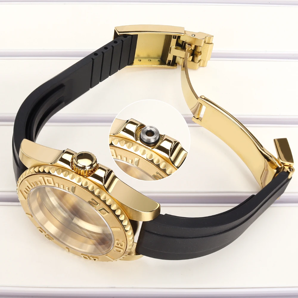 40mm 20ATM Uhrengehäuse NH 35 Gummiarmband Saphirglas für NH35 NH36 NH34 4R 7S26 Miyota 8215 ETA 2824 Gold Silber Gehäuse NH35 Yacht – Detail 11