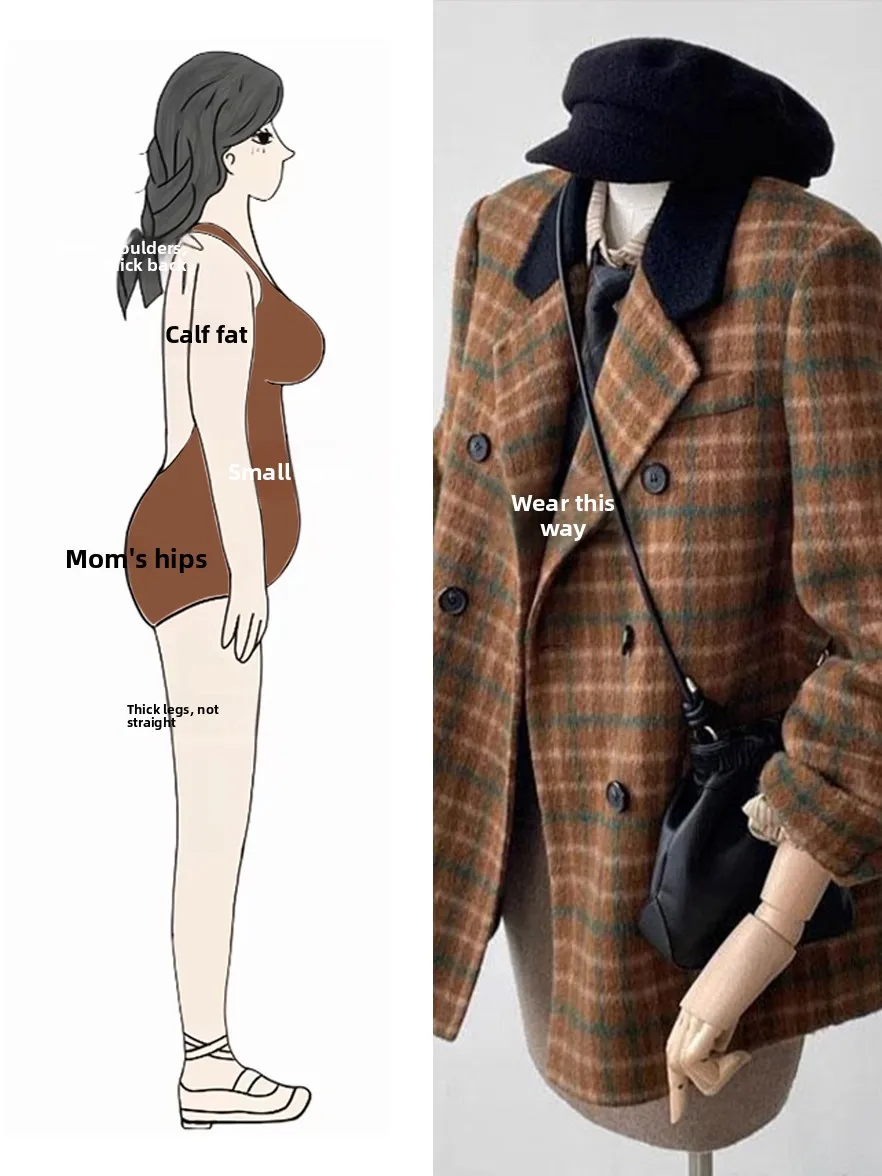 

2024 Autumn Winter Plaid Woolen Coat Women's ort Sle Korean System Winter Coat V-ne Long Sve Regular Length