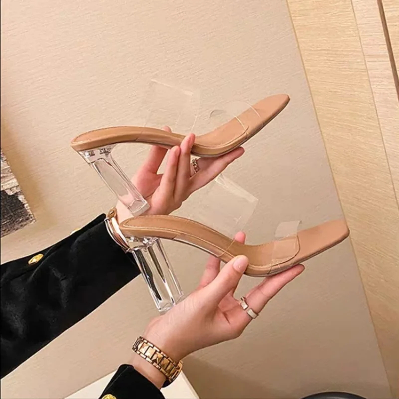 Summer Women Pumps Sandals PVC Jelly Slippers Open Toe High Heels Women Transparent Perspex Slippers Shoes Heel Clear Sandals