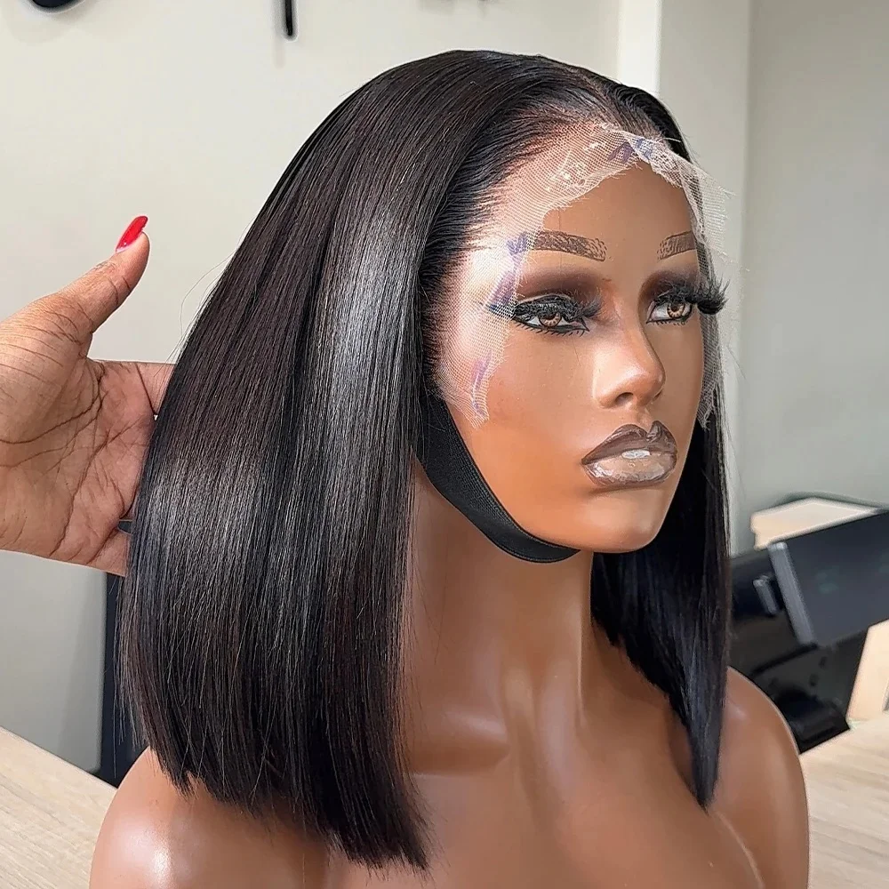 

16-дюймовый вьетнамский супер двойной прямой парик 13x4 с фронтальной частью боб из натуральных волос черного цвета для чернокожих женщин