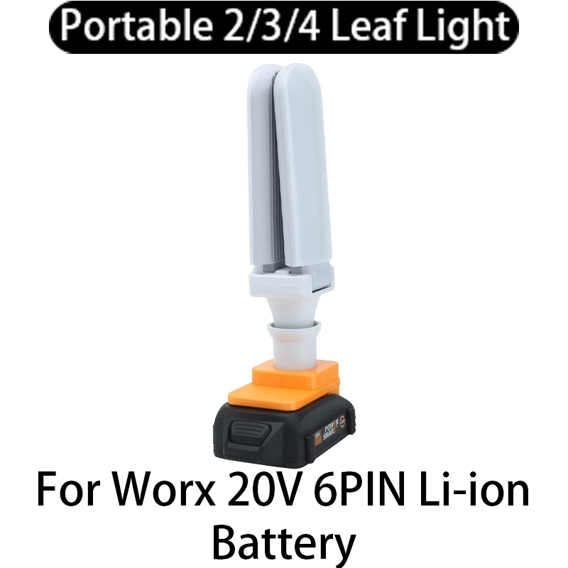 Panel de luz LED portátil de 2/3/4 hojas para Worx 20V 6PIN batería de iones de litio LED inalámbrico Panel de 2/3/4 hojas luz del hogar del sitio de construcción