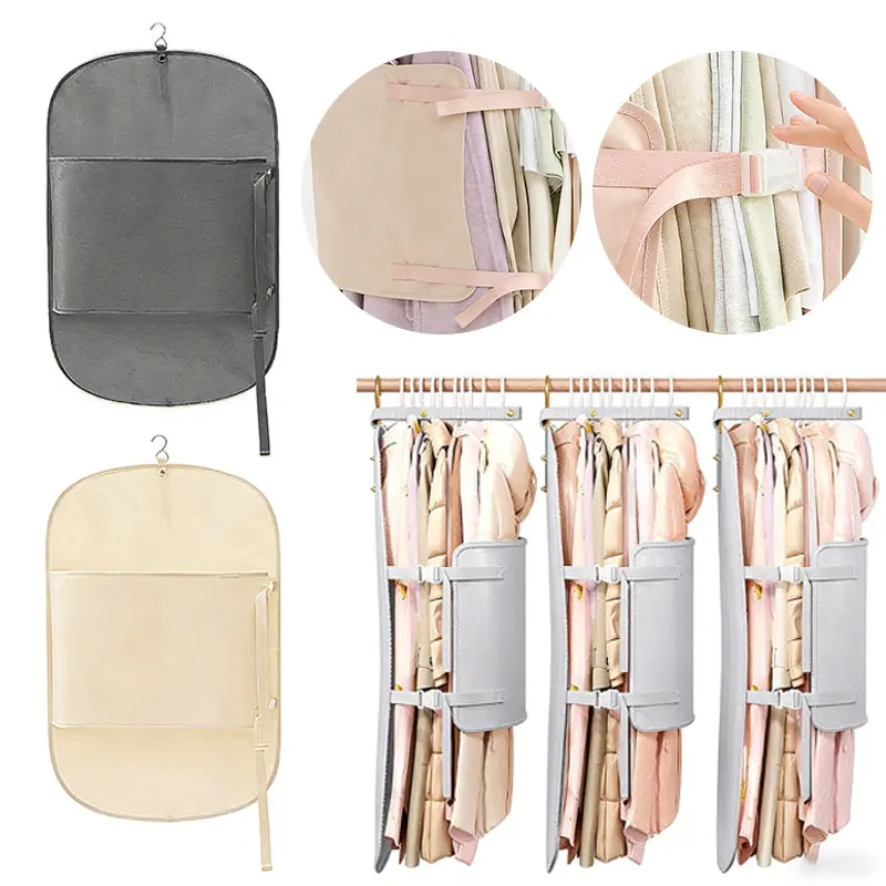 

2/1pcs Strap Panel Clothes Compressing Hanging Bag Non-vacuum Foldable Storage Dust Cover Bedroom Dorm Hotel Travel Camp Luggage
