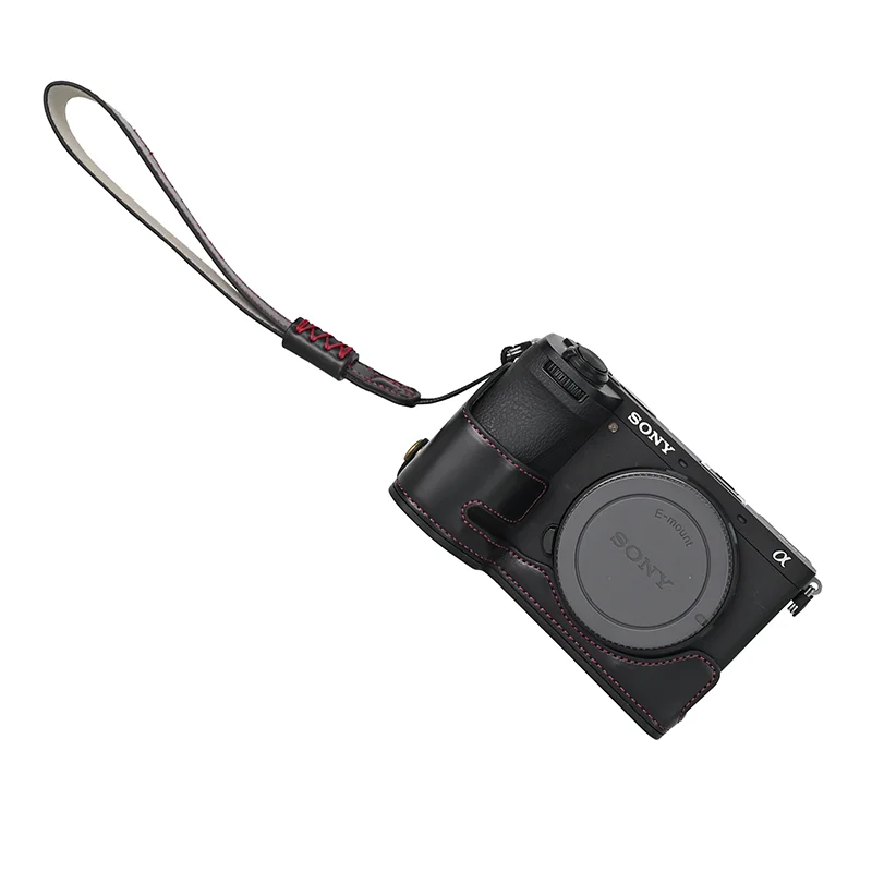 New Arrival PU Leather Bag Body Half Case for SONY A6700 Protective Sleeve Box Base with Hand Strap