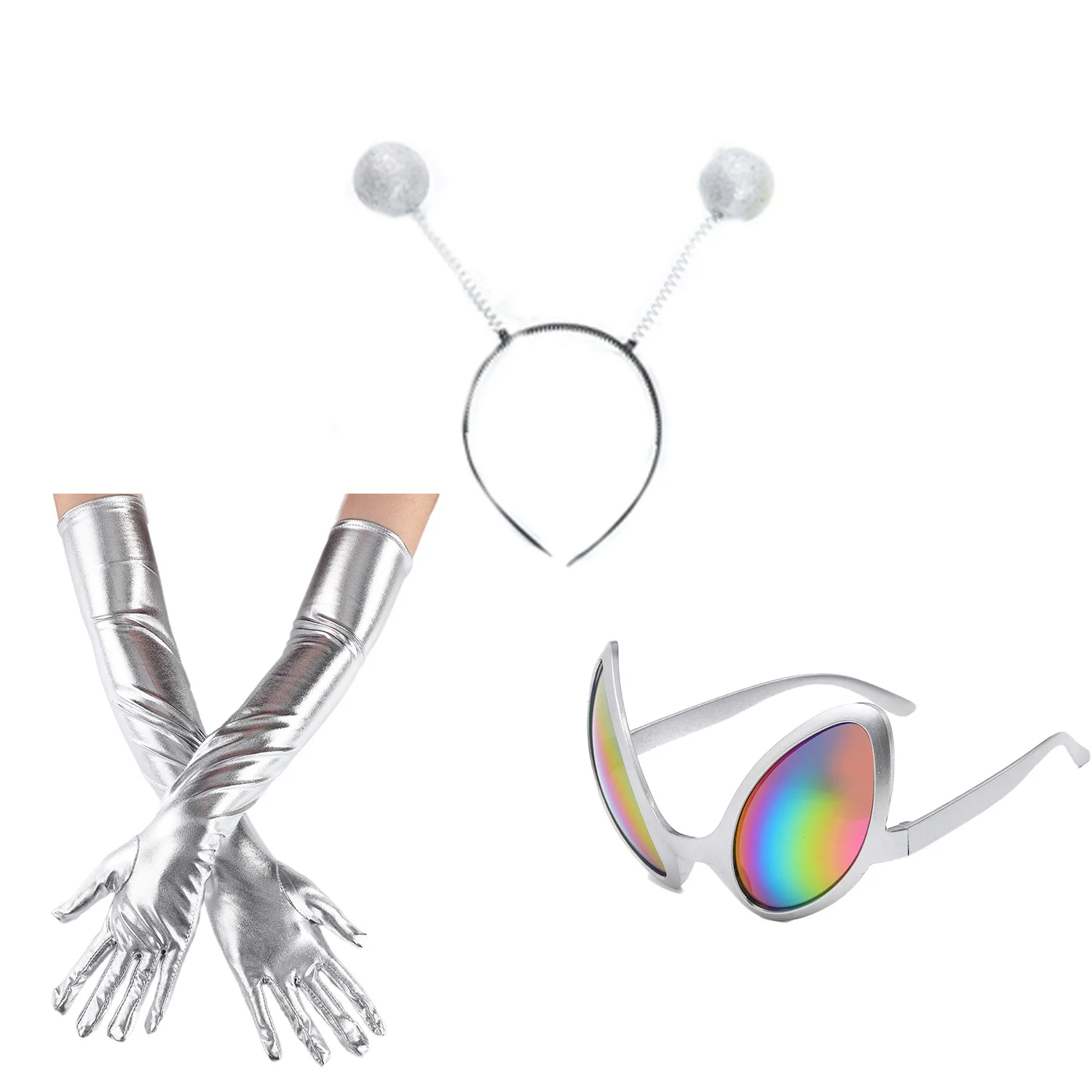 PESENAR Alien Costume Accessories Set Including Alien Headband Glasses Long Gloves for Women Men Halloween Party