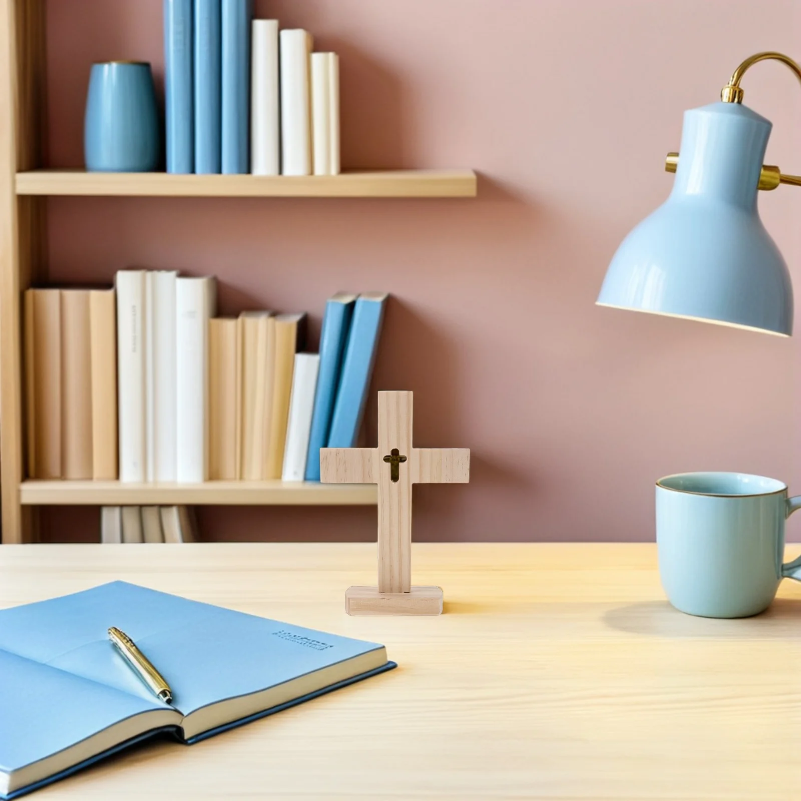 

5pcs Pine Wood Cross Decor Wooden Religious Tabletop Cross For Christian Home Church Altar Jesus Faith Ornament Spiritual