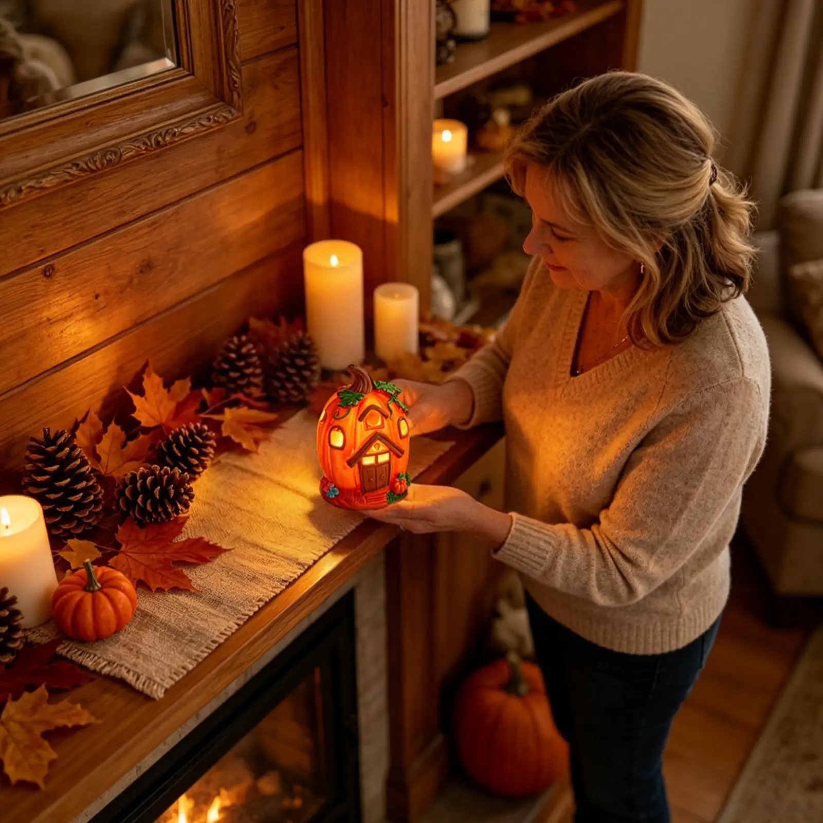 Light Up Pumpkin House Halloween Nightlight Table Ornament Pumpkin House Decorative Light For Home Apartment Farmhouse Party