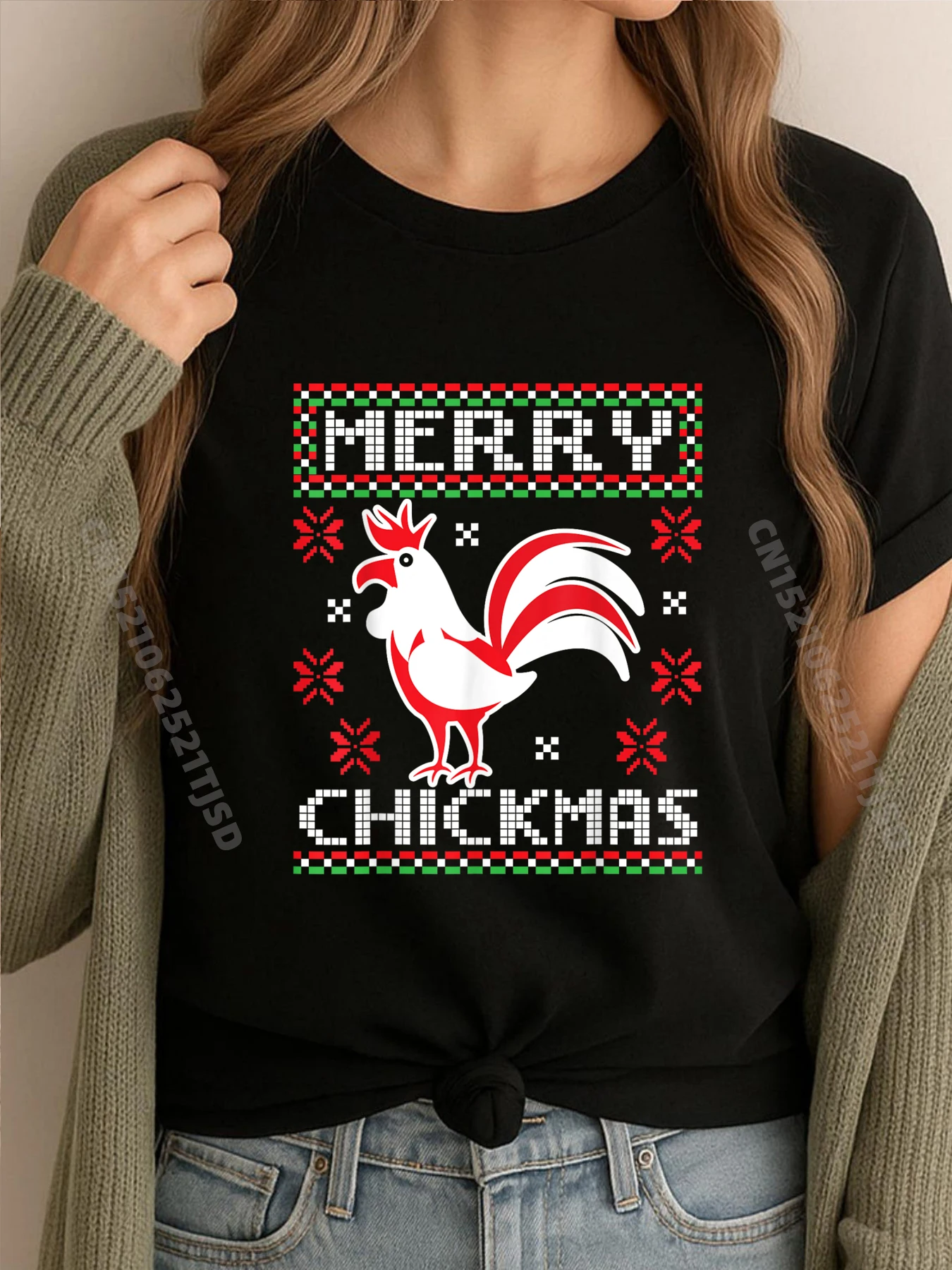 

Merry Chickmas Chicken Ugly Christmas Sweater Рубашки Женская Мужская Одежда с графическим рисунком Мужские футболки День национального флага