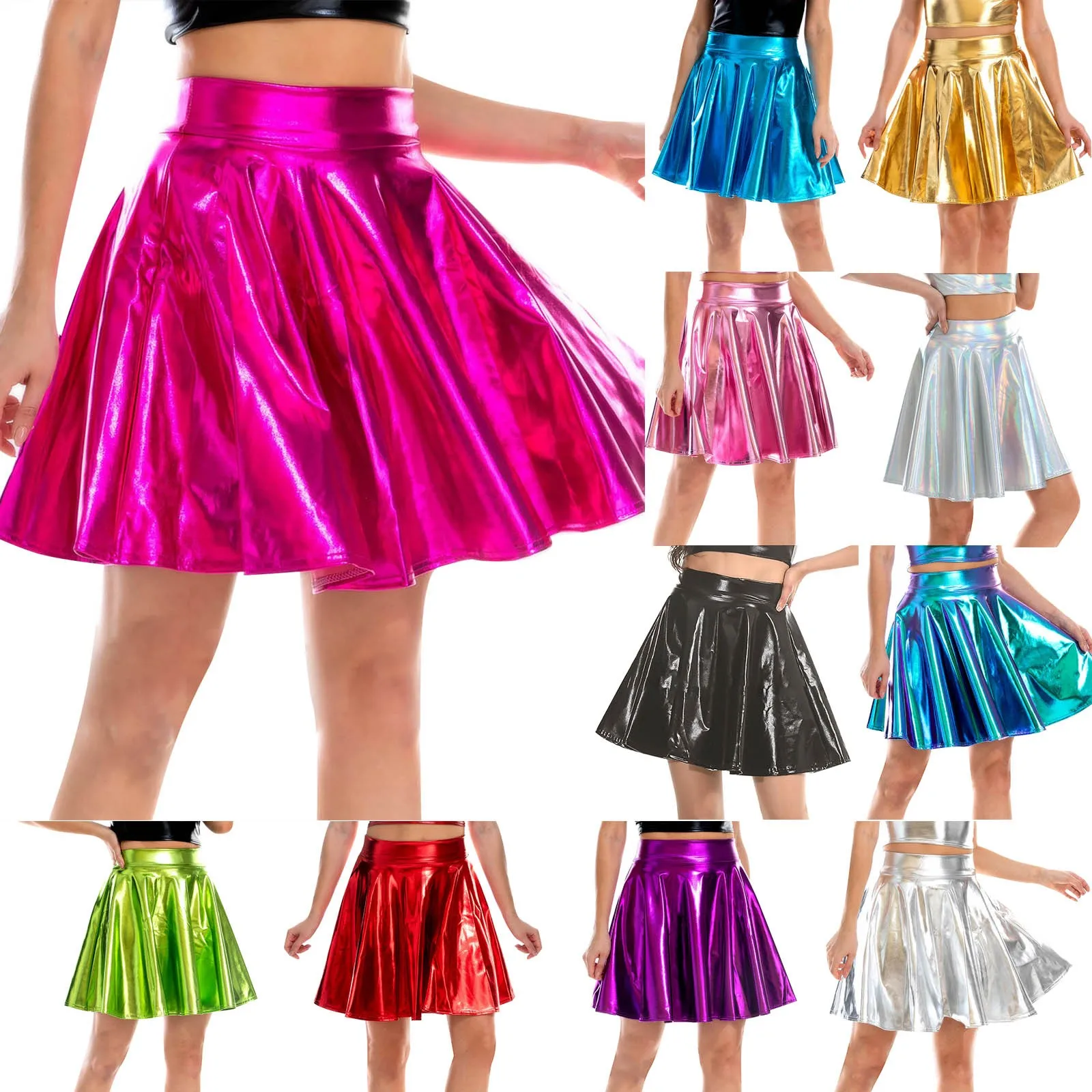 

Women's Solid Color Glossy Carnival Pleated Pleated Tennis Skirts for Women Latex Skirt Shorts to Wear under Skirts Hot Skirt