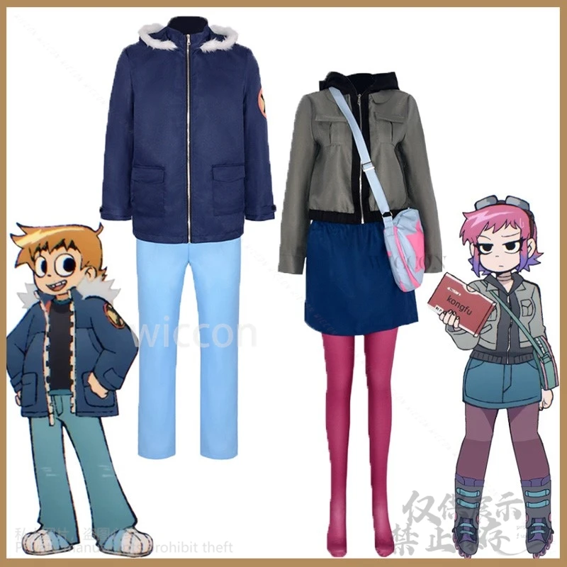 

Anime Scott Pilgrim Takes Off Cosplay Scott Costume Coat Pants Roleplay Halloween Christmas Carnival Fantasia Suit Adult Kids