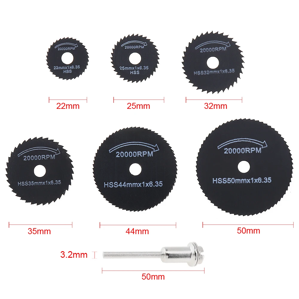 HSS Mini Lâmina de Serra Circular, Discos Cortadores, Rotativo, Madeira, Cortador de Metal, Kit de Ferramentas com Conexão, 1/8 Haste, 22mm, 25mm, 32mm, 35mm, 44mm, 50 milímetros