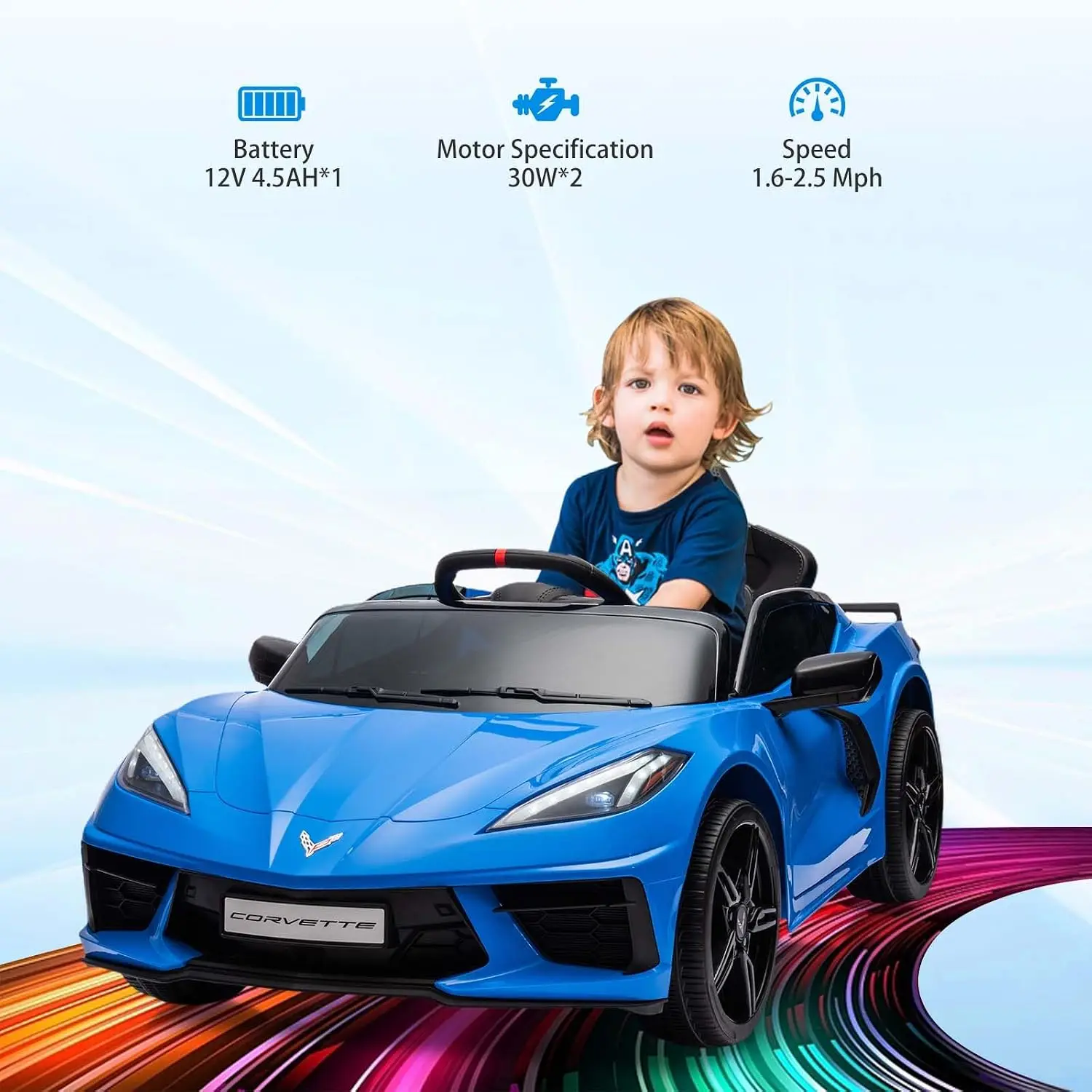 12V Kids Ride on Car Licensed Corvette Battery Powered Car | Toddlers Electric Sports Car Toy with Remote Control, Visual Dashbo