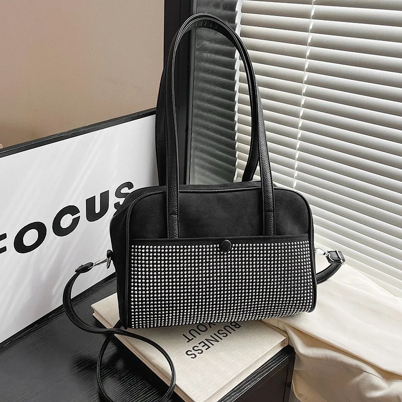 

Style Shoulder Bag Women Autumn Winter New Korean Small Crossbody Bag Rhinestone Patchwork Large Capacity Commuter Underarm Bag