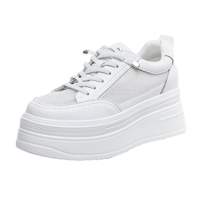 Ademende mesh sneakers voor dames met sleehak en dikke zool_voghion.com