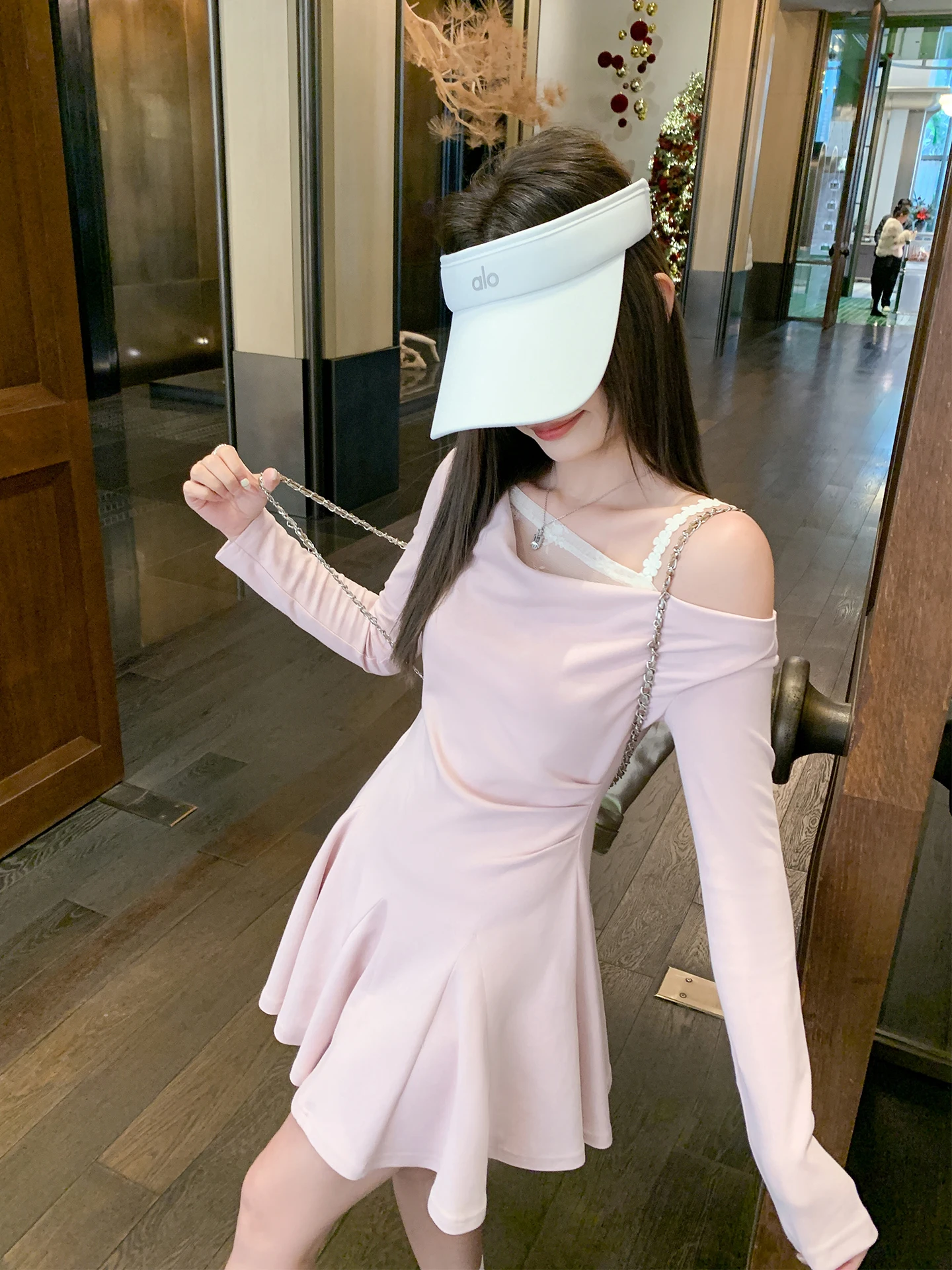 

Розовое корейское платье с длинными рукавами и завязками на талии, женское, весна-осень, новое, короткое, повседневное, для работы, модное