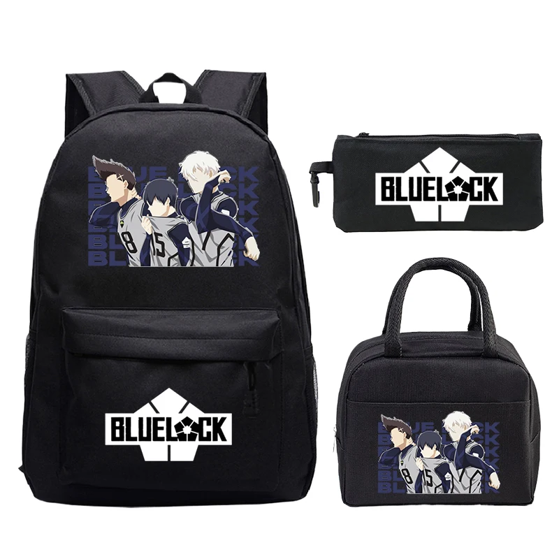 Conjunto de mochilas con cerradura azul Yoichi Isagi, bolso escolar de Anime para niños, mochila de lona para ordenador portátil para estudiantes y adolescentes, mochila de viaje para hombres, 3 uds.