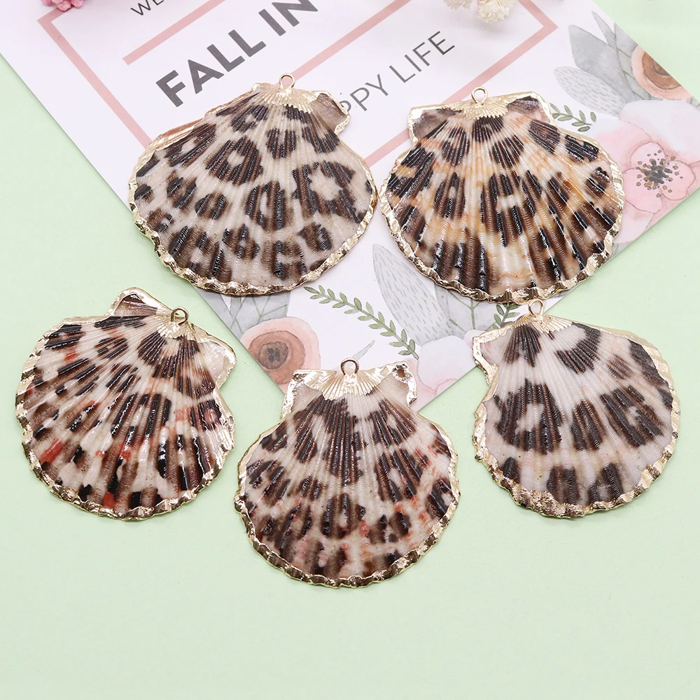 Fashion Leopard Print Pattern Conch Scallop Pendant Creative Fan-shaped Shell Summer Beach Necklace Accessories Jewelry Making