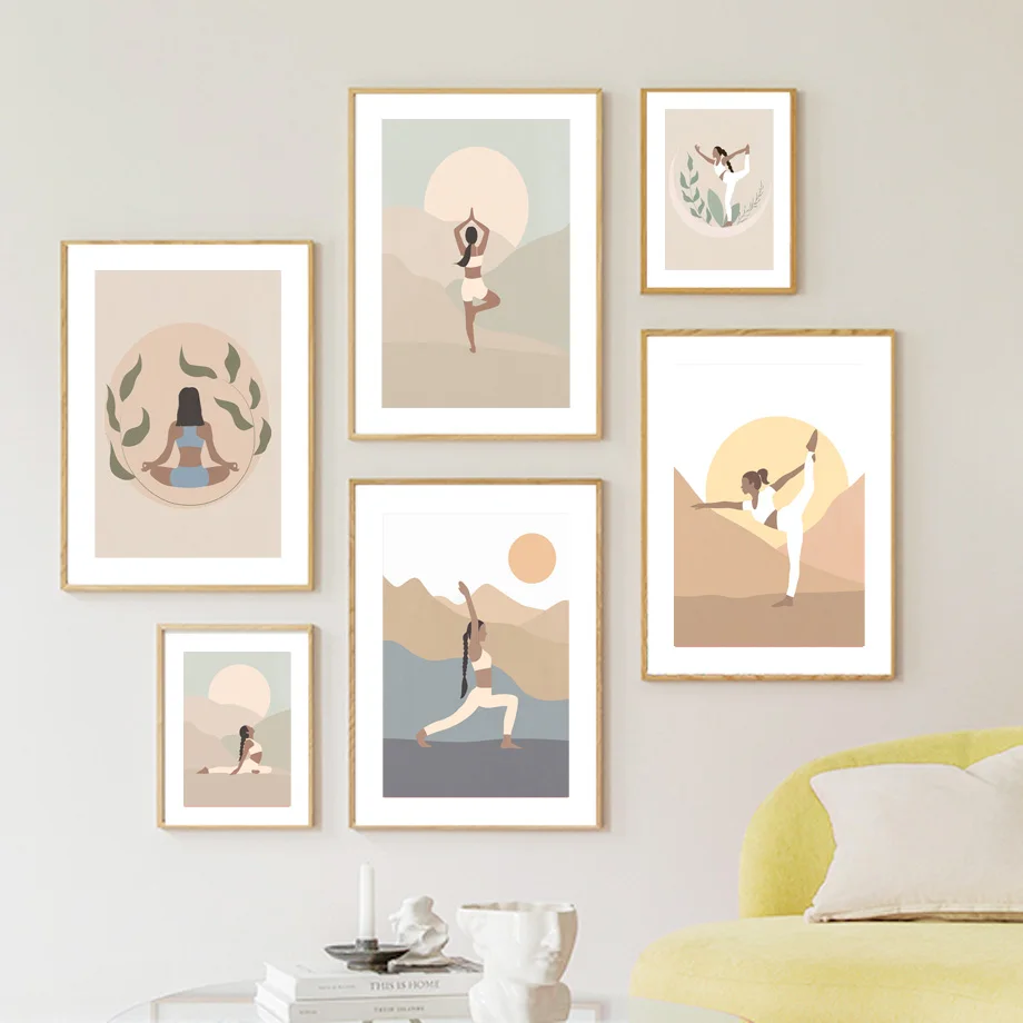 1pc frameless Canvas painting Boho Lotus Yoga Girl Meditation Calming Zen Canvas Painting Nordic Posters Prints Wall Art Pict