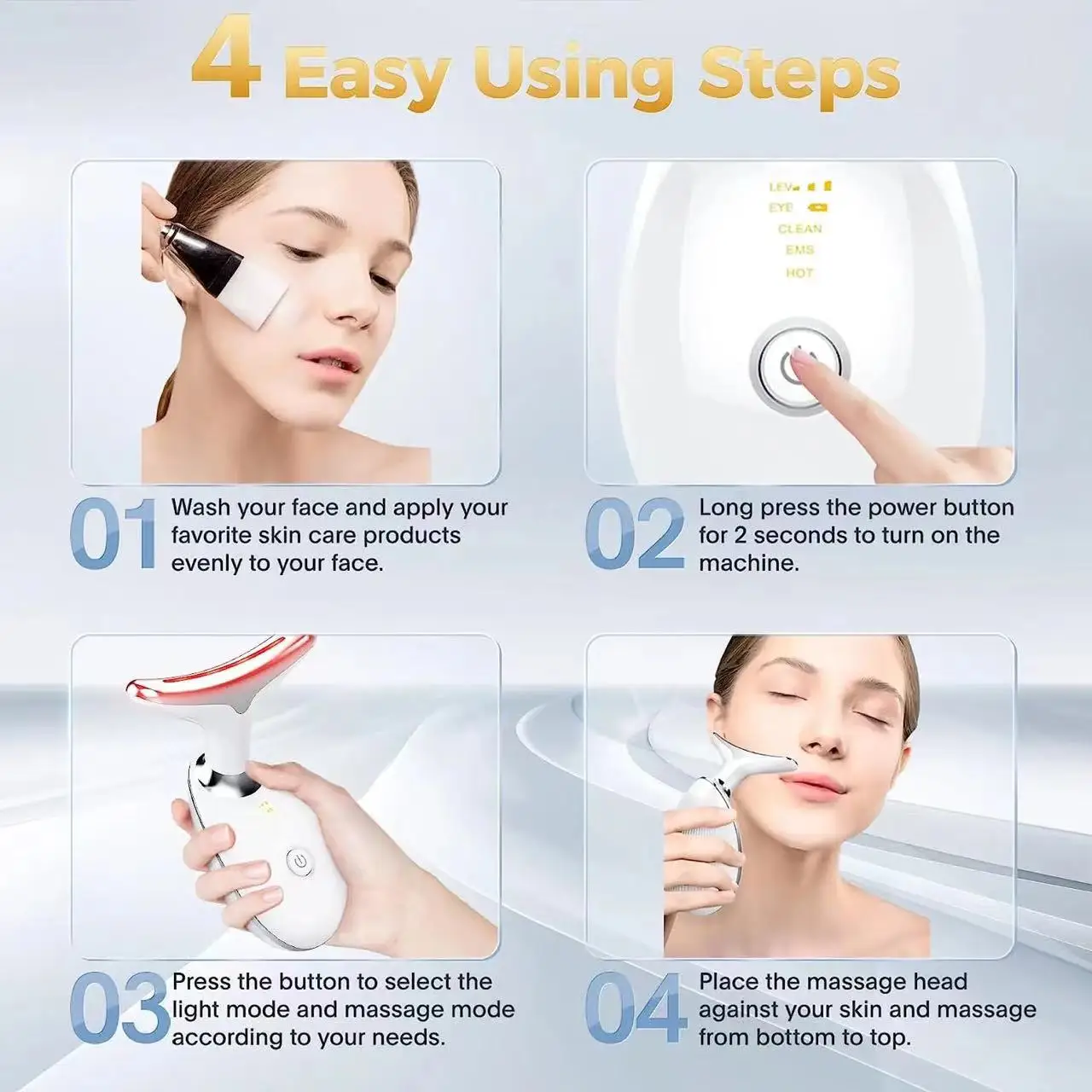 EMS Neck Facial Massager, 7 Cores, LED Photon Therapy, Vibração, Face Beautify, Anti Rugas, Apertamento, Skin Care Device, EMS