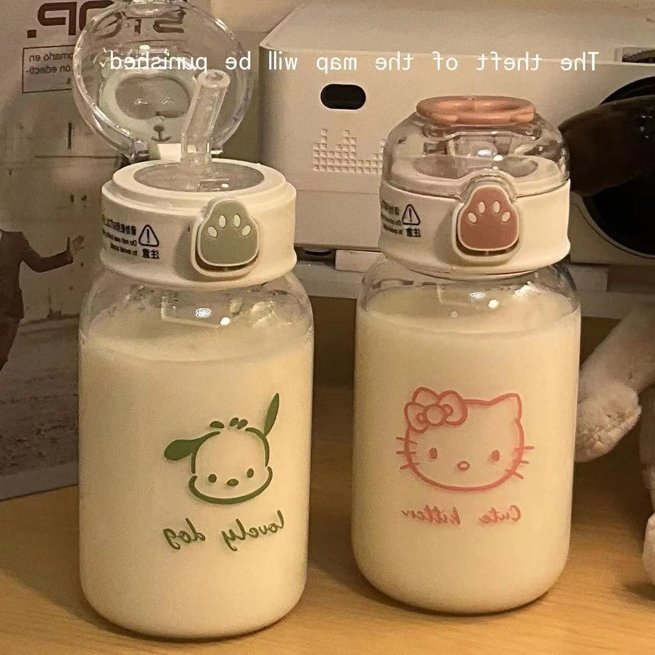 480ML Sanrio Pochacco Water Bottle Cartoon Hello Kitty Transparent Straw Water Bottle Kuromi Diy Anime Plastic Cups Cute Gift