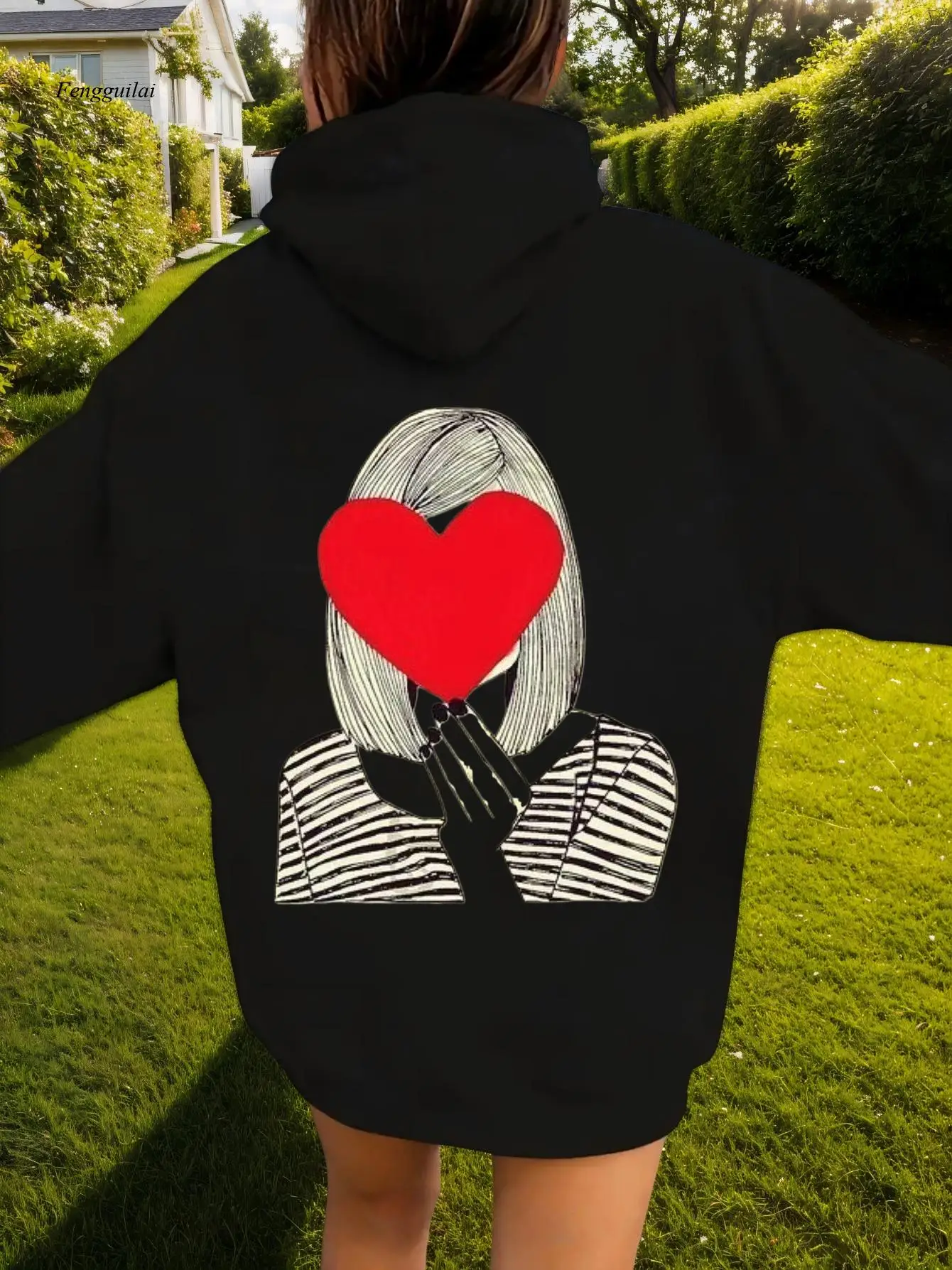 Moda casual outono e inverno com estampa de dopamina moletom com capuz |   Confortável manga comprida