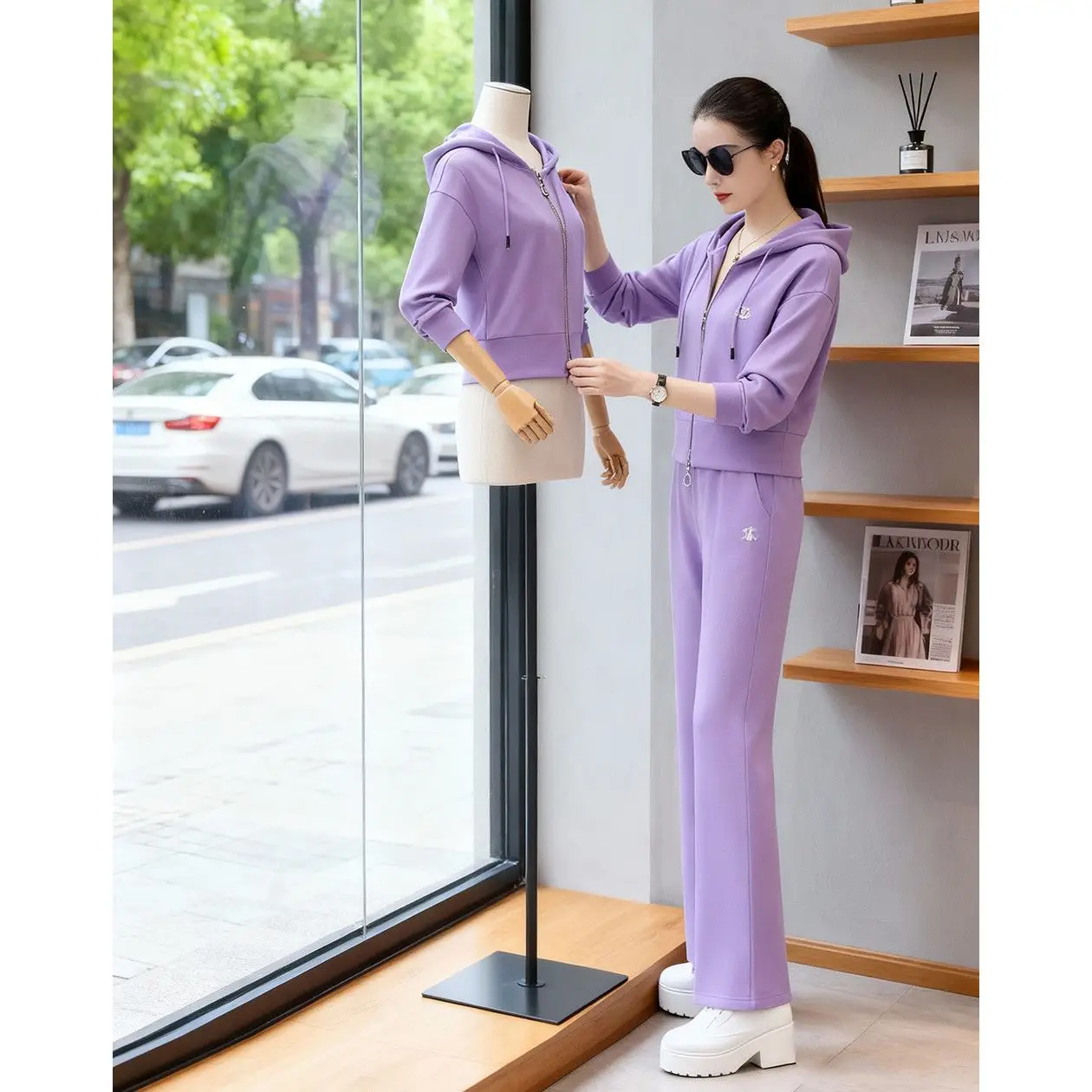 Faionable-Conjunto de dos piezas informal para mujer, conjunto de ropa deportiva con sudadera morada juvenil, primavera y otoño, 2025