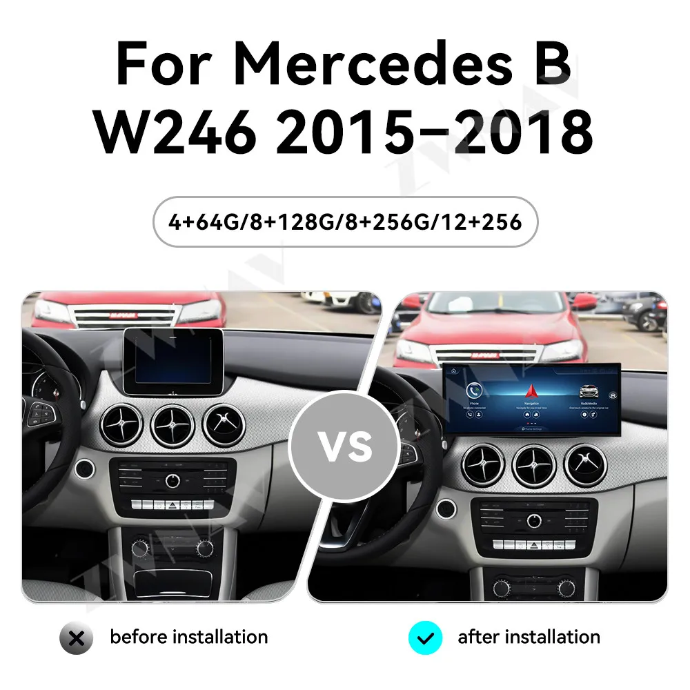 Qualcomm CarPlay QLED Car Radio Android 14 For Mercedes-Benz B W246 2015-2018 GPS Navigation Stereo Multimedia Player Head Unit