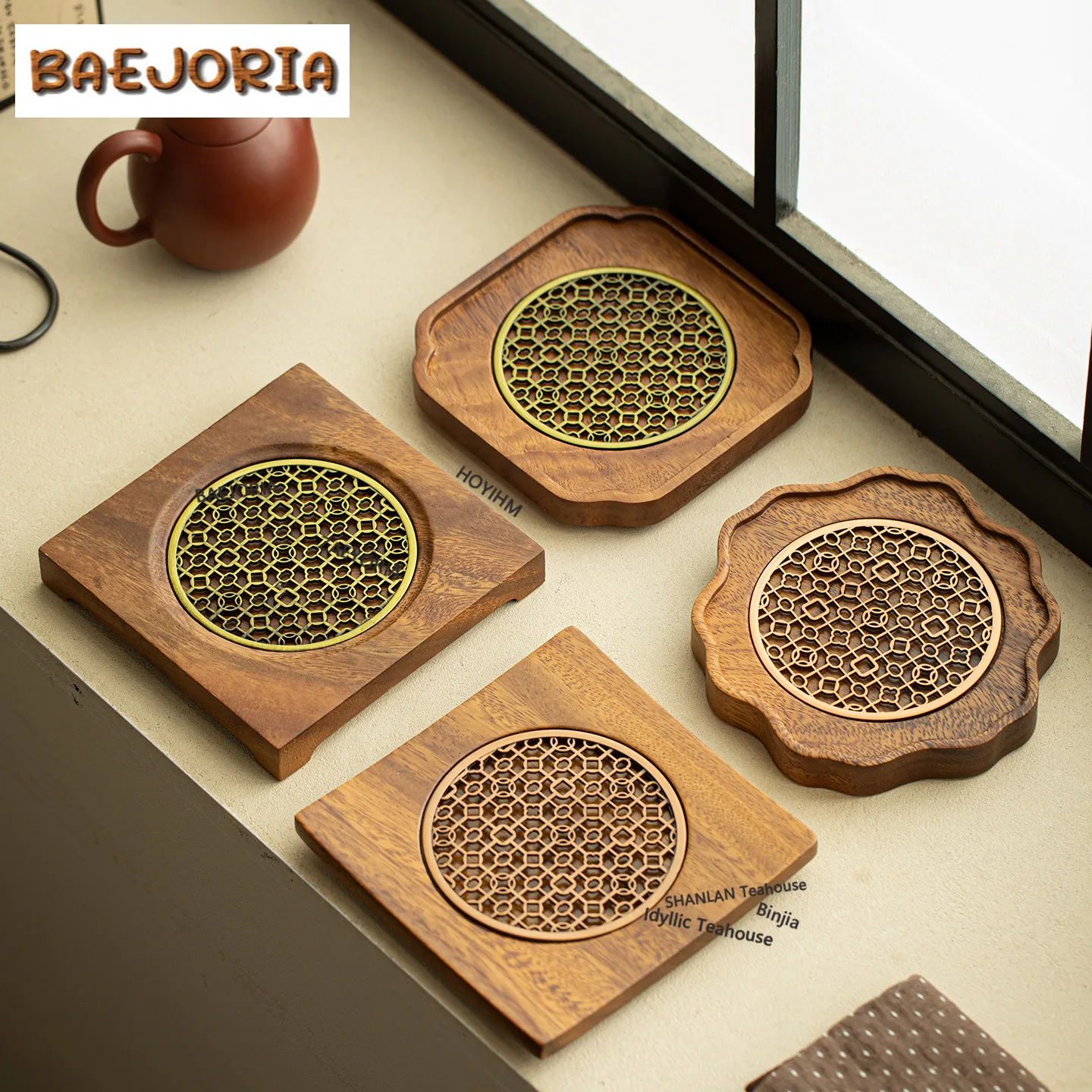 BAEJORIA Walnut Wood Pot Bearing Holder Gaiwan Anti-scald Mat Dry Soaking Table Tea Tray Coasters Cha Supplies Ornaments Gifts
