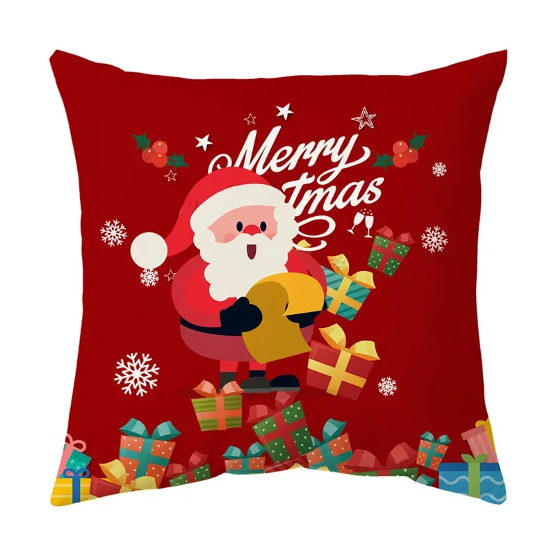 Merry Christmas Sofa Pillow Cover Home Decorative New Year Throw Pillowcase Santa Claus Printed Cushion Cover