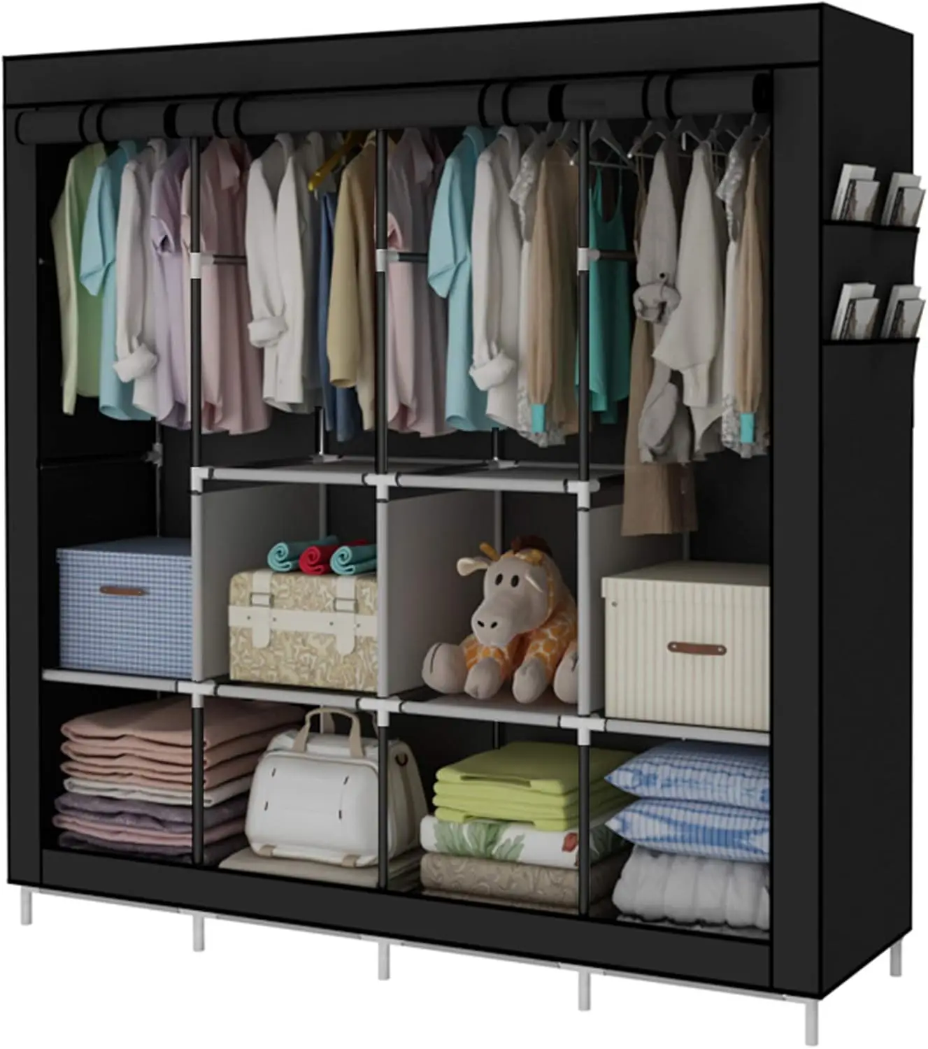 

Portable Wardrobe Clothing Wardrobe Shelves Clothes Organiser with 4 Hanging Rail,Black