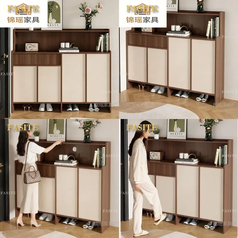 For Shoe Cabinet Medieval Style Solid Wood Ecological Board Storage Cabinet with Bone Line Design Against Wall for Entrance