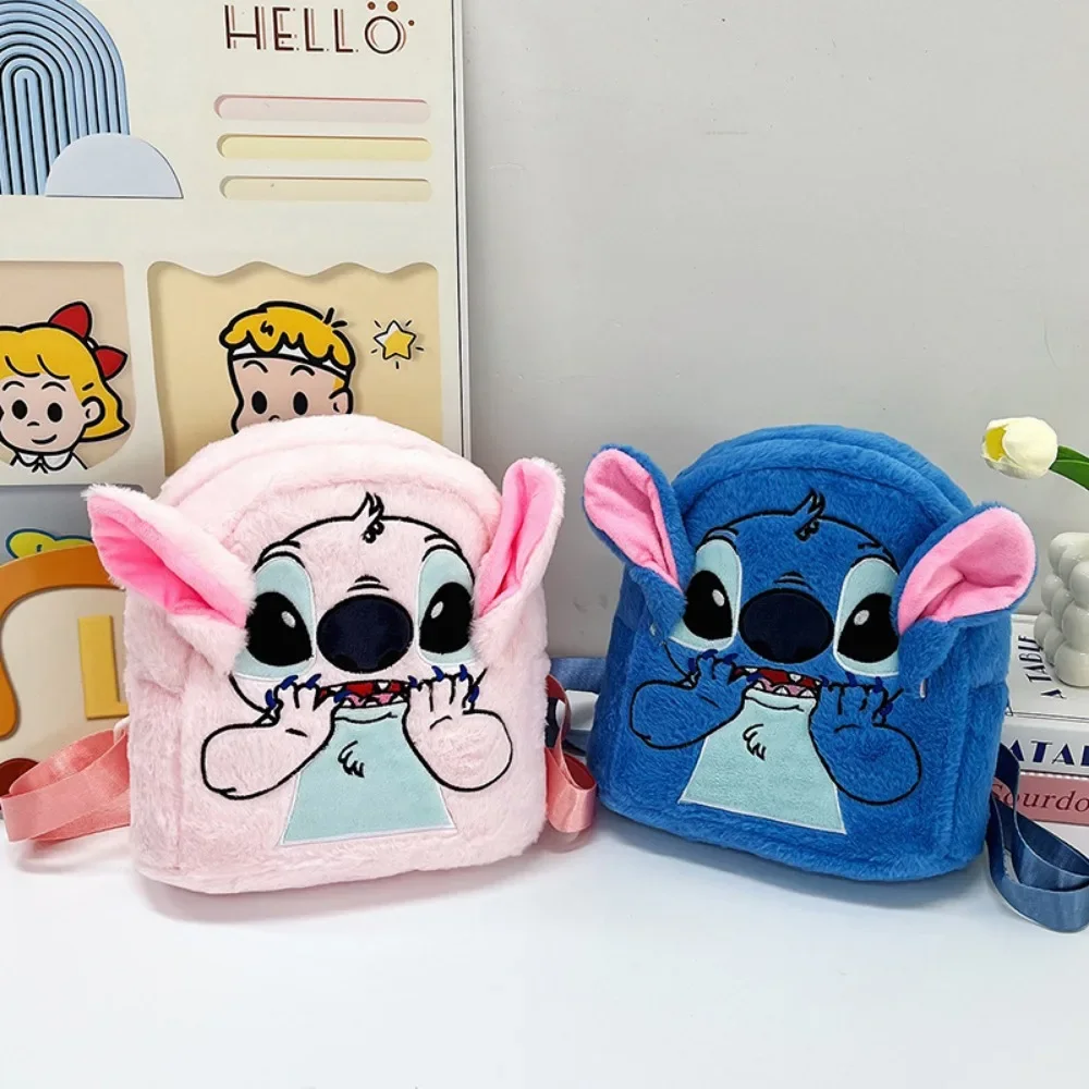 Bolso de piel de felpa de Stitch para niños, mochila de muñeca de jardín de infantes, dibujos animados, lindo, ultraligero, cómodo, elegante,