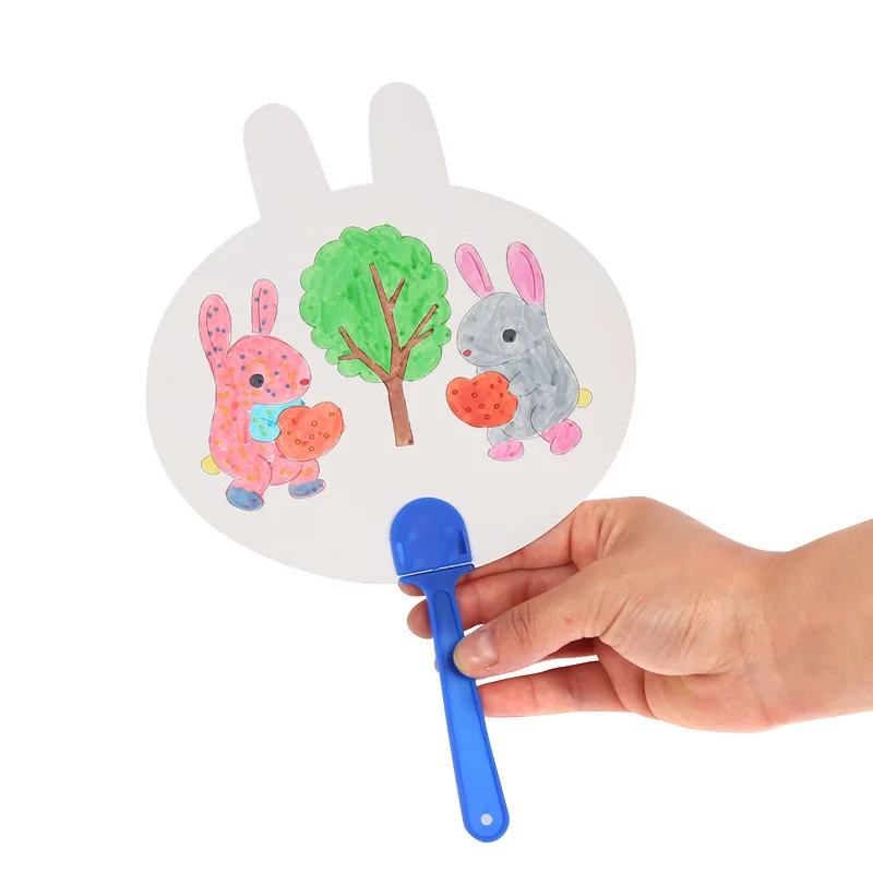 1pcs Children\'s Handmade DIY Painting Blank Fan Cartoon Paper Fan Hand-painted Graffiti Painting Coloring Fan Kindergarten