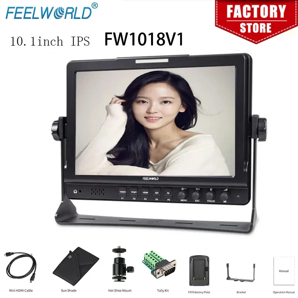 

Feelworld FW1018V1 10.1 inch Camera Field Monitor 4K Full HD 1920x1200 IPS Display HDMI YPbPr Video Audio Input for DSLR Cameras