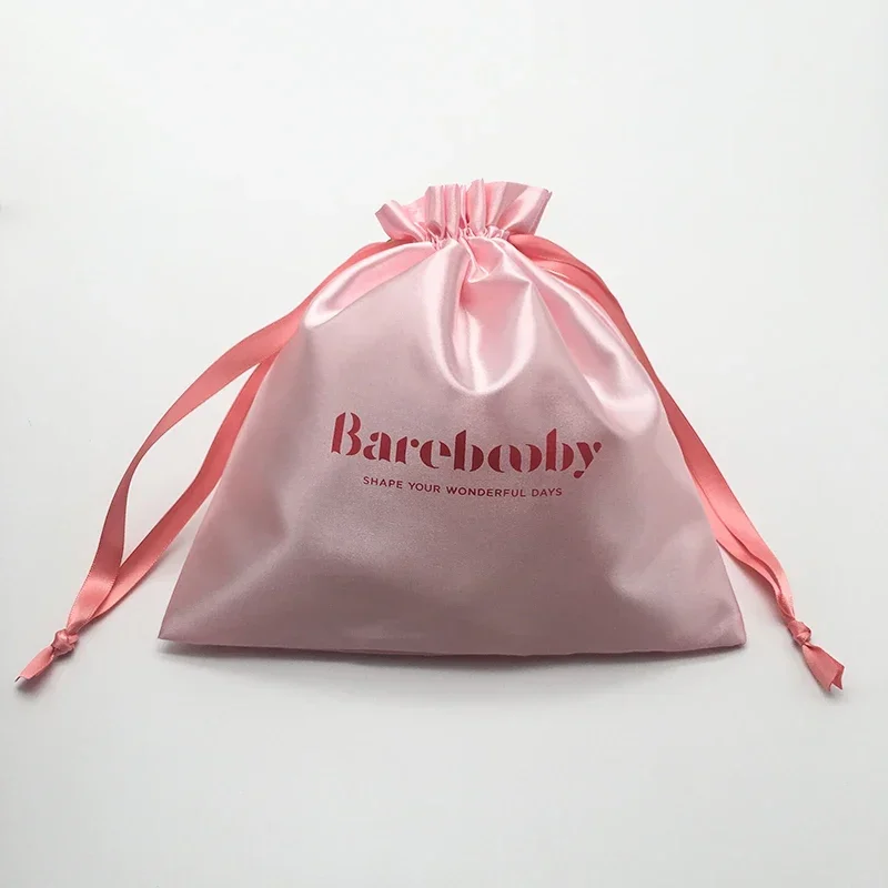 Satin Gift Bags Custom Packaging Jewelry Pouches Makeup Party Candy Silk Drawstring Sachet Pocket Reusable Sack Print Logo 50PCS