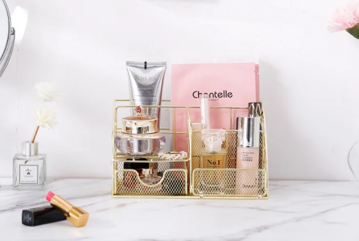 Sleek Nordic Metal Desktop Organizer - Multifunctional Storage for Office Supplies, Stationery, Cosmetics, Efficient Space-Savin