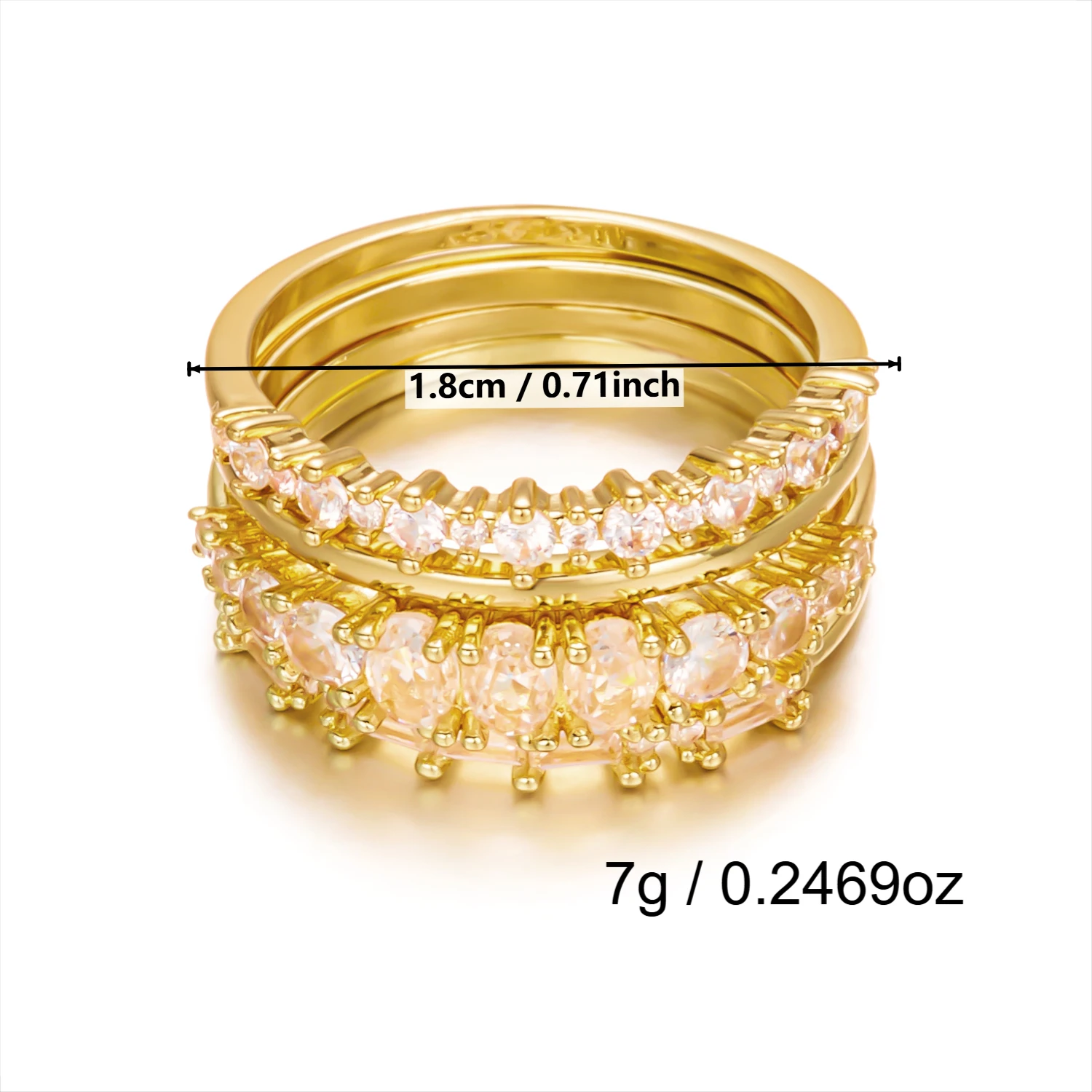 4-teiliges glänzendes Zirkonia-Stapelring-Set für Damen, exquisiter goldfarbener geometrischer CZ-Fingerring, Freundschaftsschmuck-Accessoires – Detail 7