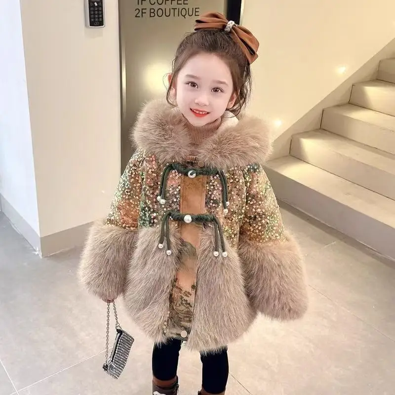 

Baby Girl Fur Coat Autumn and Winter 2026 New Style Children's Plush Thick Warm Casual Jacket Kids Clothing