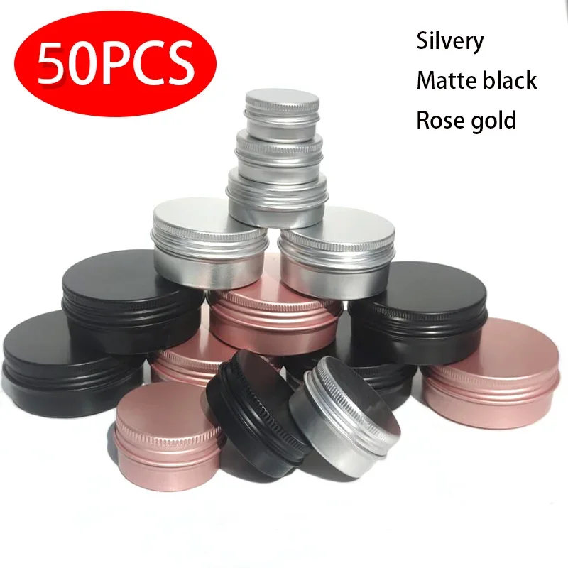 50Pcs 5g 10g 15g 20g 30g 50g 60g Black Aluminum Tins Can Screw Top Candle Spice Tins Cans with Screw Lid Aluminum Jar Containers