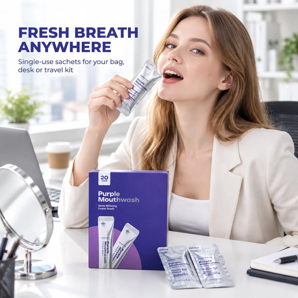 Portable Mouthwash Sachets Fresh Mint Alcohol Free Freshens Breath Gentle Oral Care for Women Men Travel Office After Meals Dail
