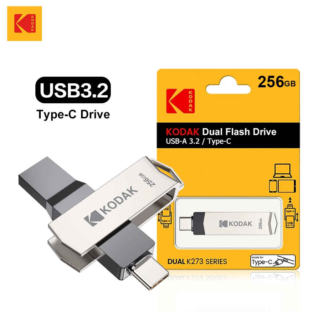 

Флэш-накопитель KODAK USB3.2 Type-C, 256 ГБ, 128 ГБ, 32 ГБ, флэш-накопитель, высокоскоростная двойная карта памяти для смартфона, ноутбука