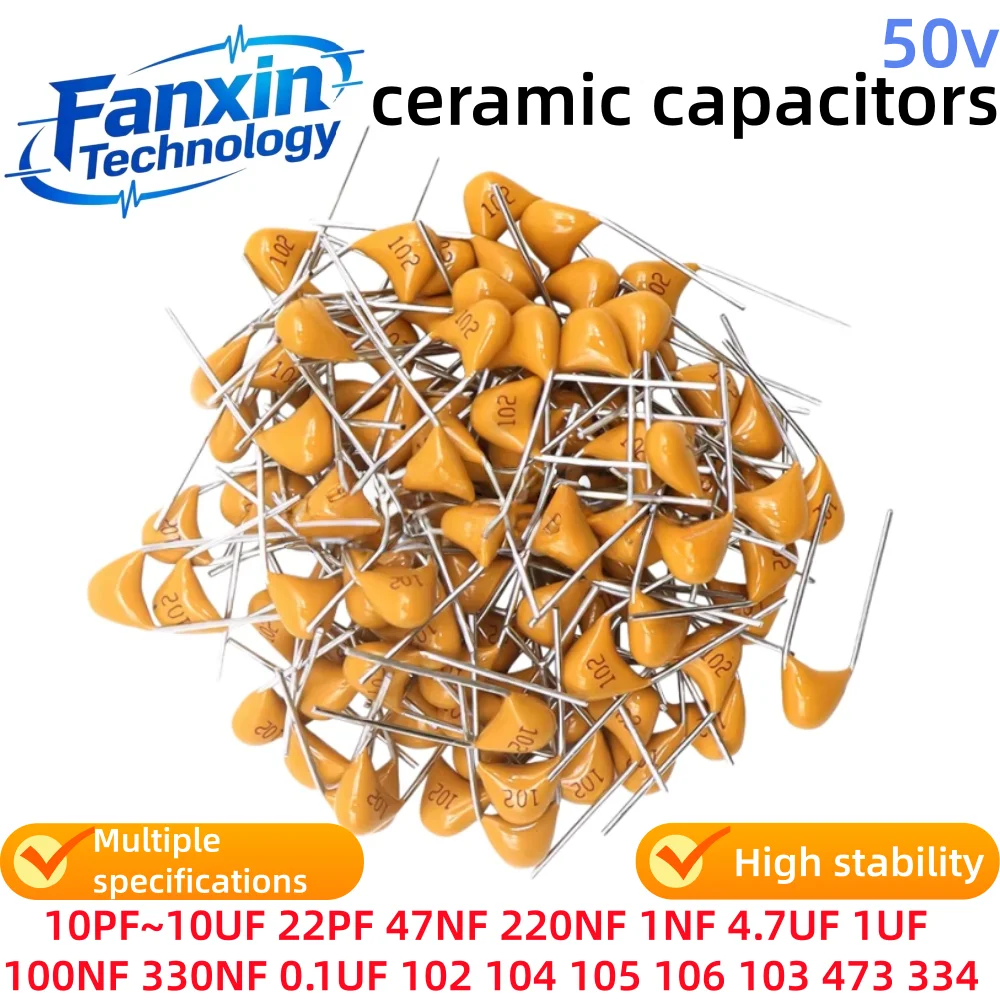 10PCS,50V monolithic ceramic capacitor 10PF ~ 10UF 22PF 47NF 220NF 1NF 4.7UF 1UF 100NF 330NF 0.1UF 102 104 105 106 103 473 334